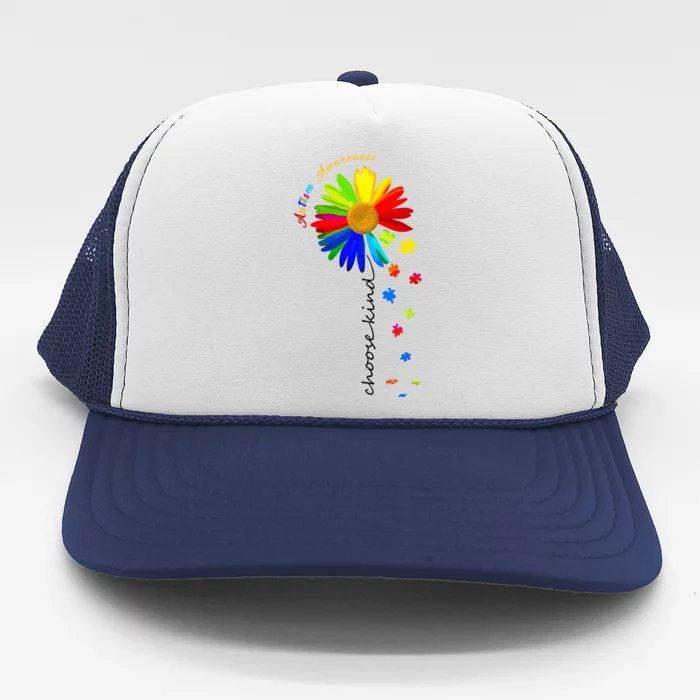 Autism Awareness Choose Kind Sunflower Puzzle Trucker Hat