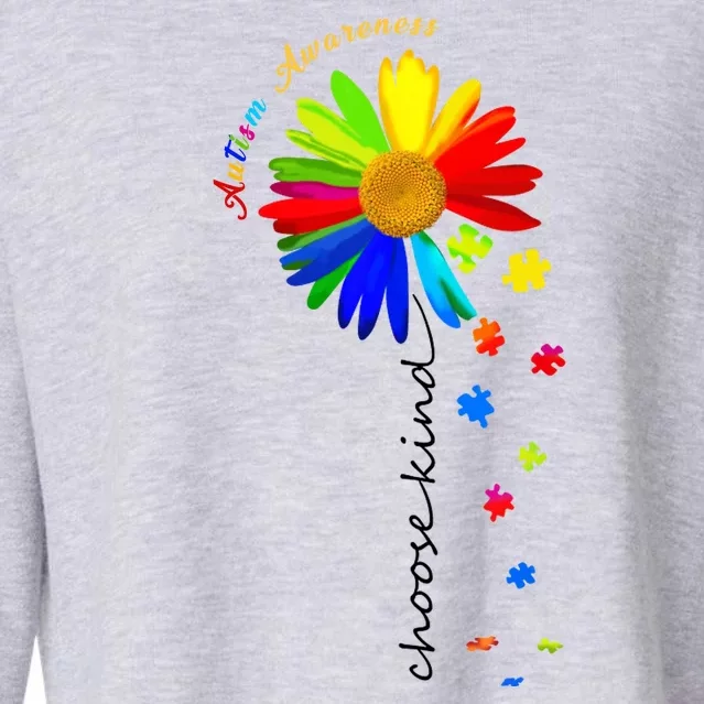 Autism Awareness Choose Kind Sunflower Puzzle Cropped Pullover Crew