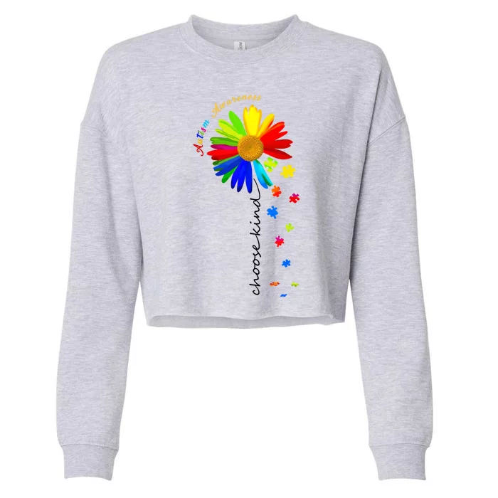 Autism Awareness Choose Kind Sunflower Puzzle Cropped Pullover Crew