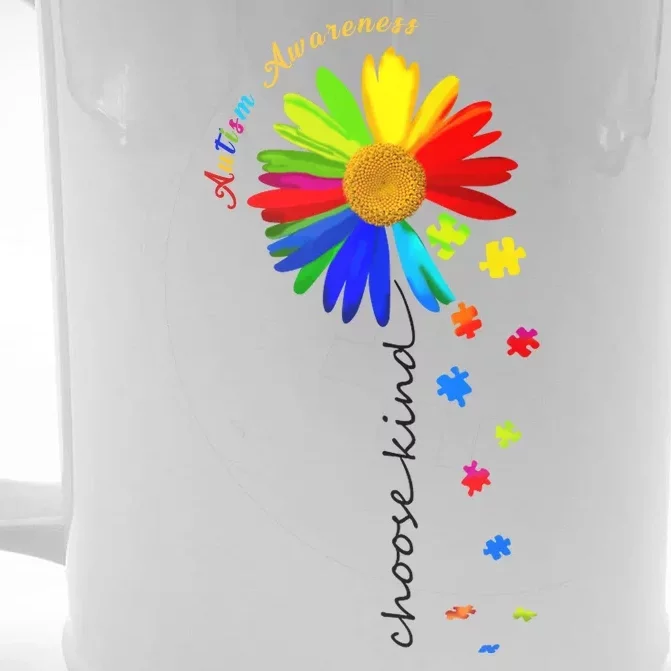 Autism Awareness Choose Kind Sunflower Puzzle Front & Back Beer Stein