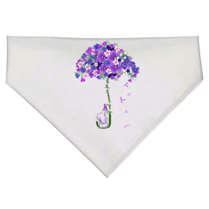 Alzheimer Awareness Cute Elephant I Will Remember For You USA-Made Doggie Bandana