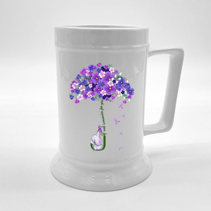 Alzheimer Awareness Cute Elephant I Will Remember For You Front & Back Beer Stein