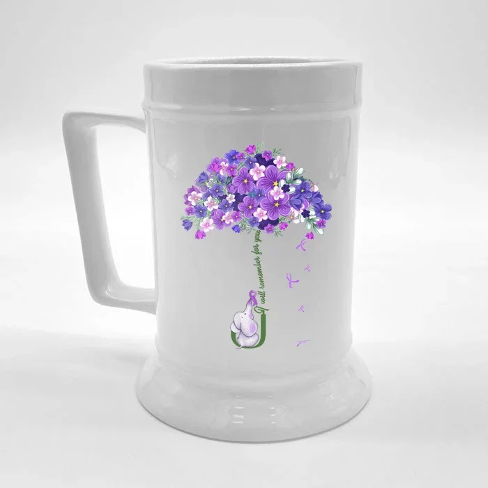 Alzheimer Awareness Cute Elephant I Will Remember For You Front & Back Beer Stein