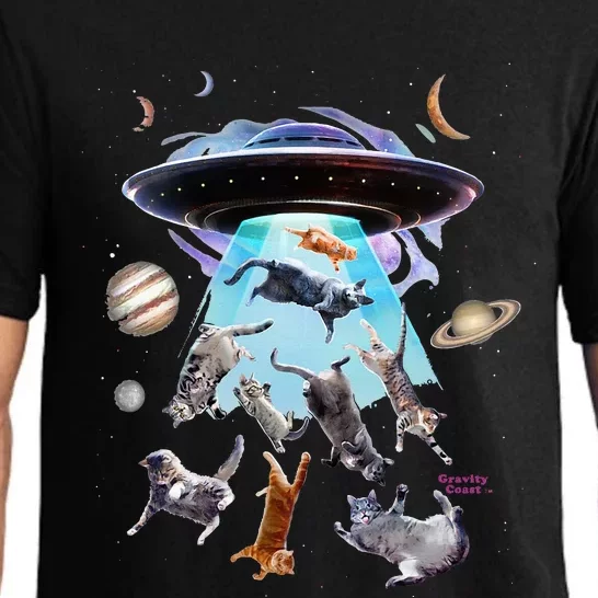 Aliens Abducting Cats Cat Kittens Ufo Saucer Cat Lover Pajama Set