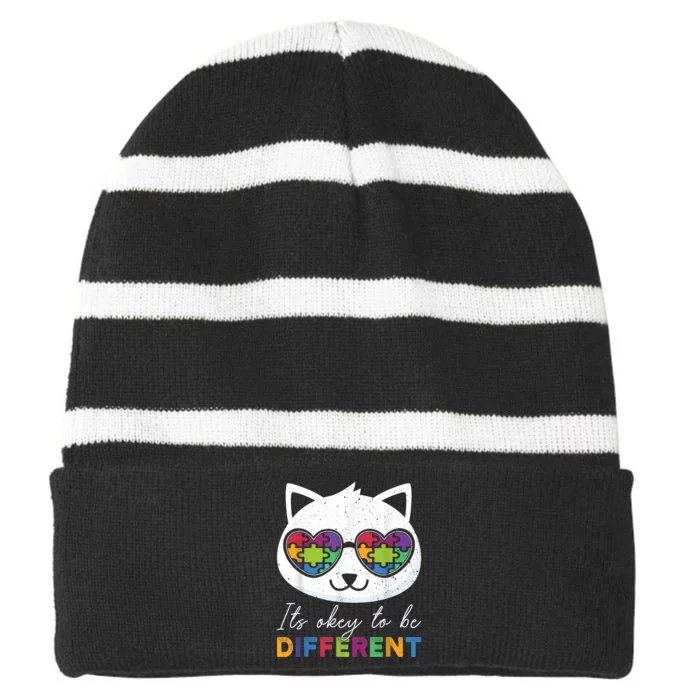 Autism Awareness Cat Warrior It's Ok To Be Different k.i.d.s Striped Beanie with Solid Band