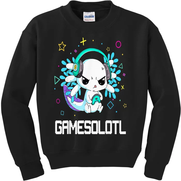 Axolotl Anime Cute Axolotl Video Gamer Kids Sweatshirt