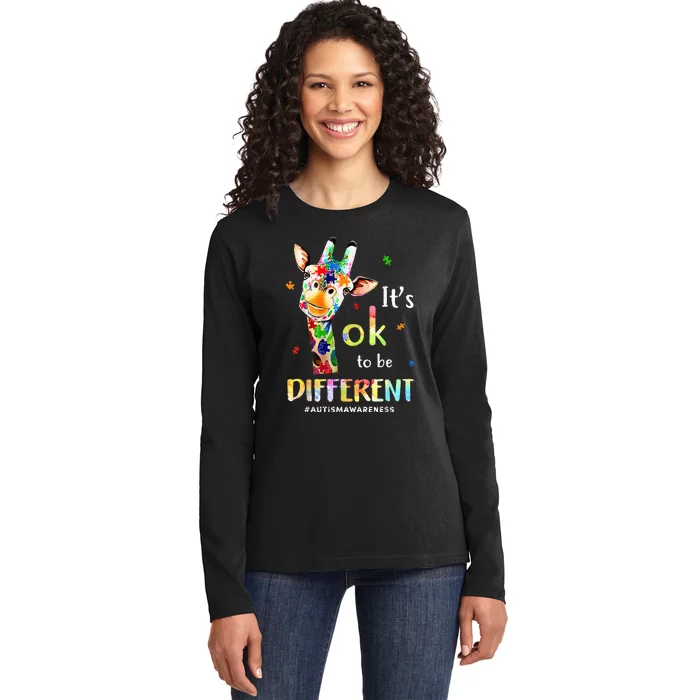 Autism Awareness Cute Giraffe Animal Its Ok To Be Different Ladies Long Sleeve Shirt