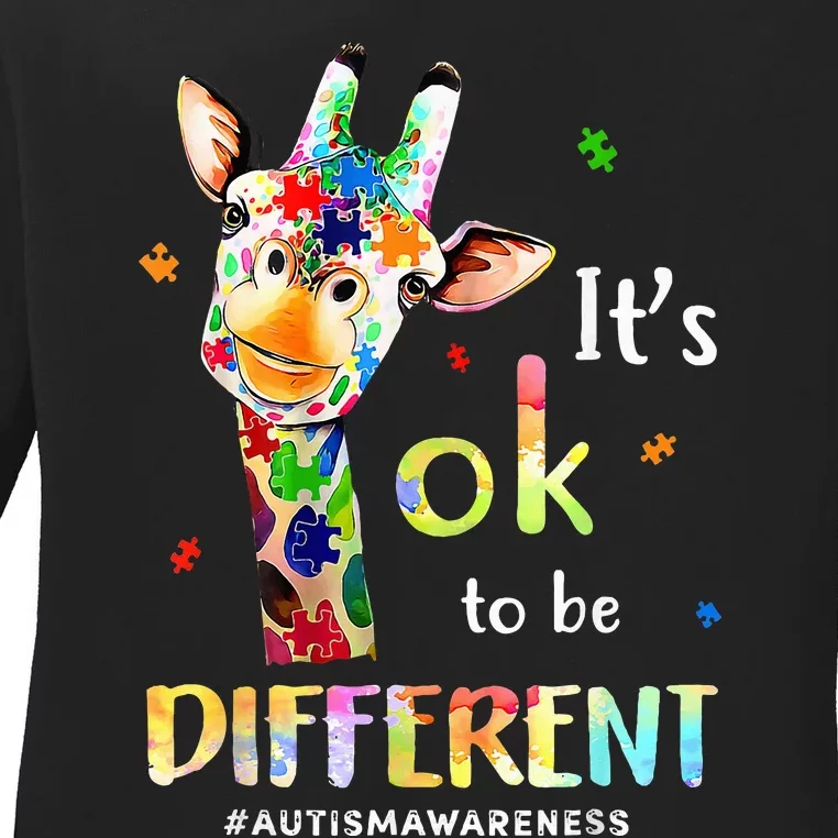 Autism Awareness Cute Giraffe Animal Its Ok To Be Different Ladies Long Sleeve Shirt