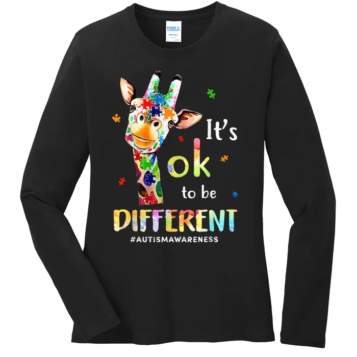 Autism Awareness Cute Giraffe Animal Its Ok To Be Different Ladies Long Sleeve Shirt