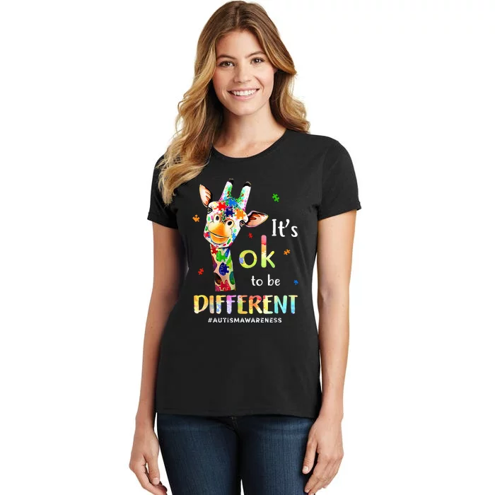 Autism Awareness Cute Giraffe Animal Its Ok To Be Different Women's T-Shirt