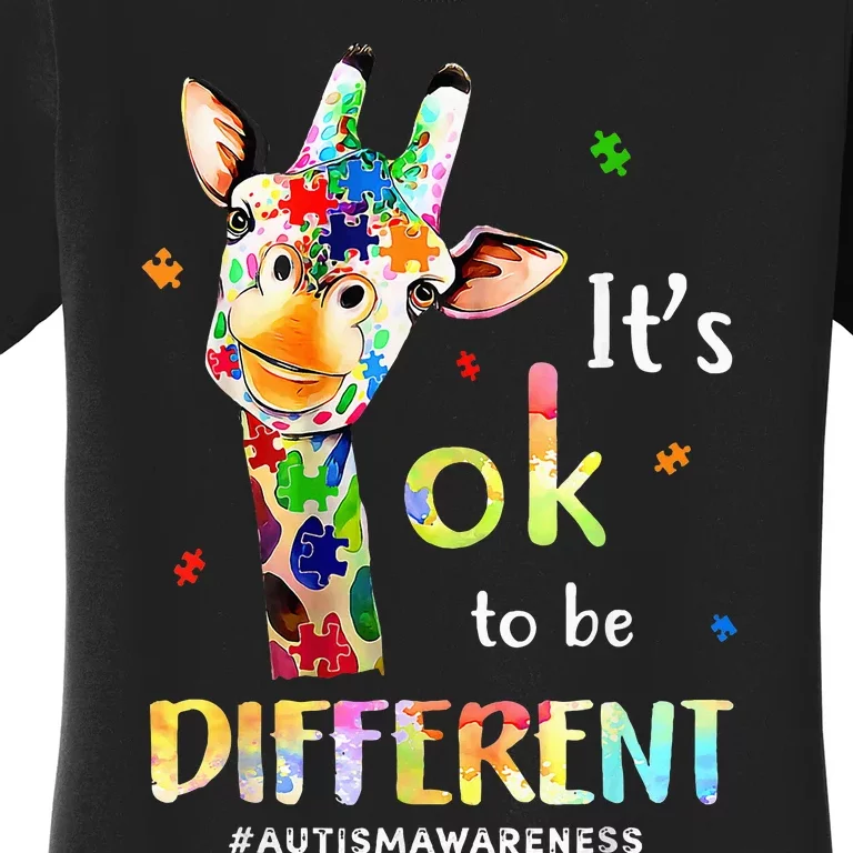 Autism Awareness Cute Giraffe Animal Its Ok To Be Different Women's T-Shirt