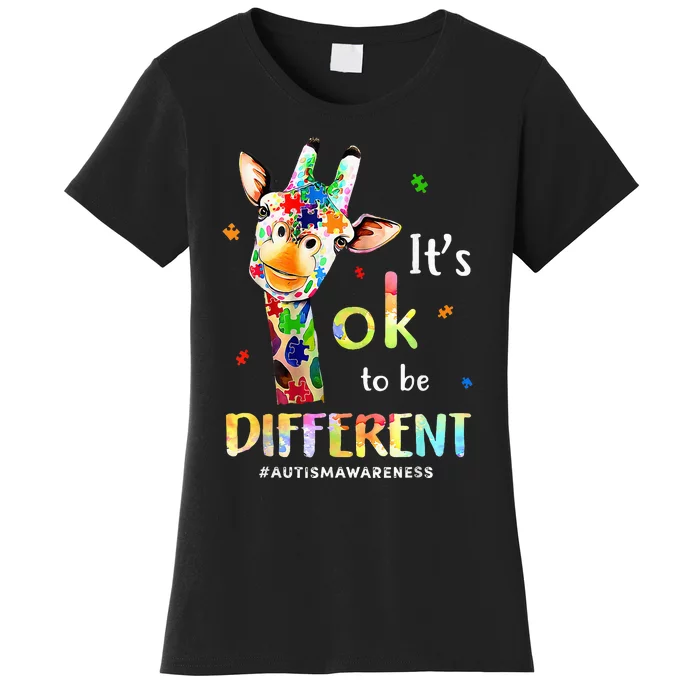 Autism Awareness Cute Giraffe Animal Its Ok To Be Different Women's T-Shirt