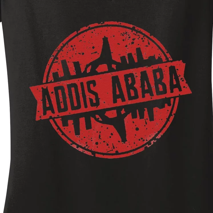 Addis Abeba City Skyline Ethiopian Capital City Women's V-Neck T-Shirt