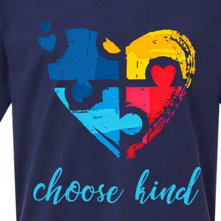 Autism Awareness Choose Kind Heart Puzzle Gift Sueded Cloud Jersey T-Shirt