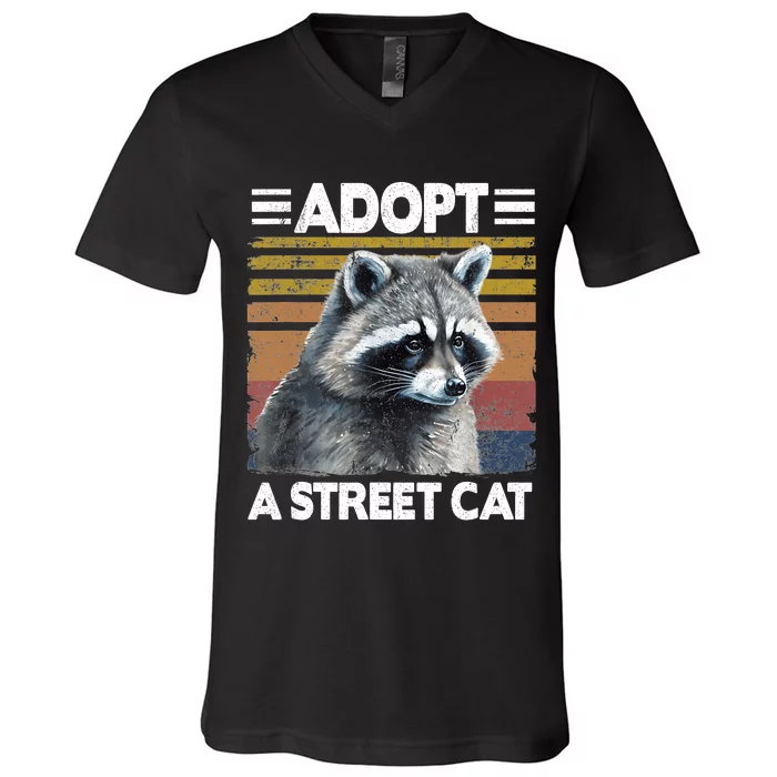 Adopt A Cat Street Watercolor Raccoon V-Neck T-Shirt