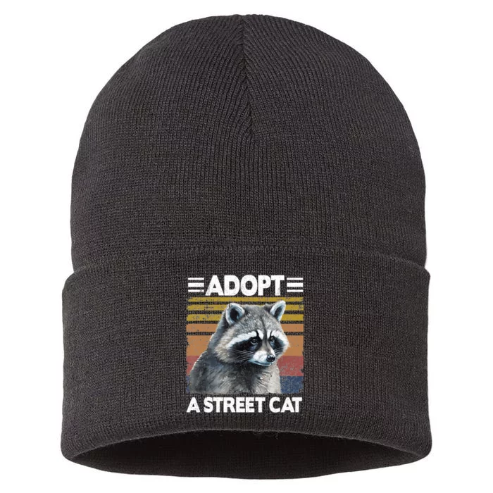 Adopt A Cat Street Watercolor Raccoon Sustainable Knit Beanie