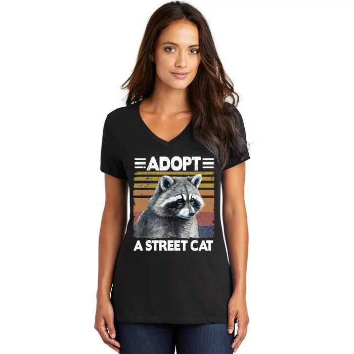 Adopt A Cat Street Watercolor Raccoon Women's V-Neck T-Shirt