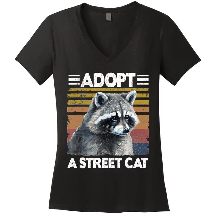 Adopt A Cat Street Watercolor Raccoon Women's V-Neck T-Shirt