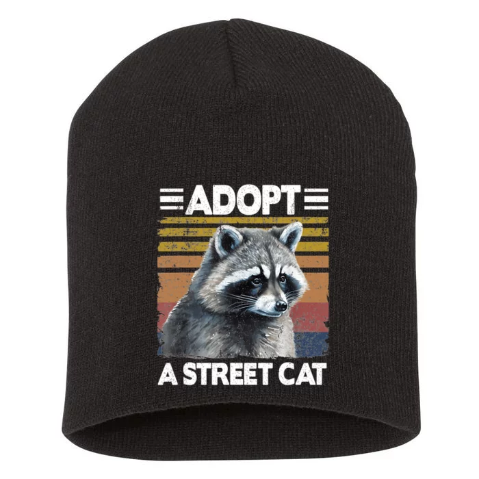 Adopt A Cat Street Watercolor Raccoon Short Acrylic Beanie