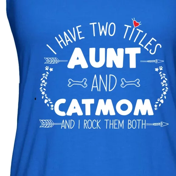 Aunt And Cat Mom Cute Red Heart Funny Gift For Kitten Lover Mama Gift Ladies Essential Flowy Tank