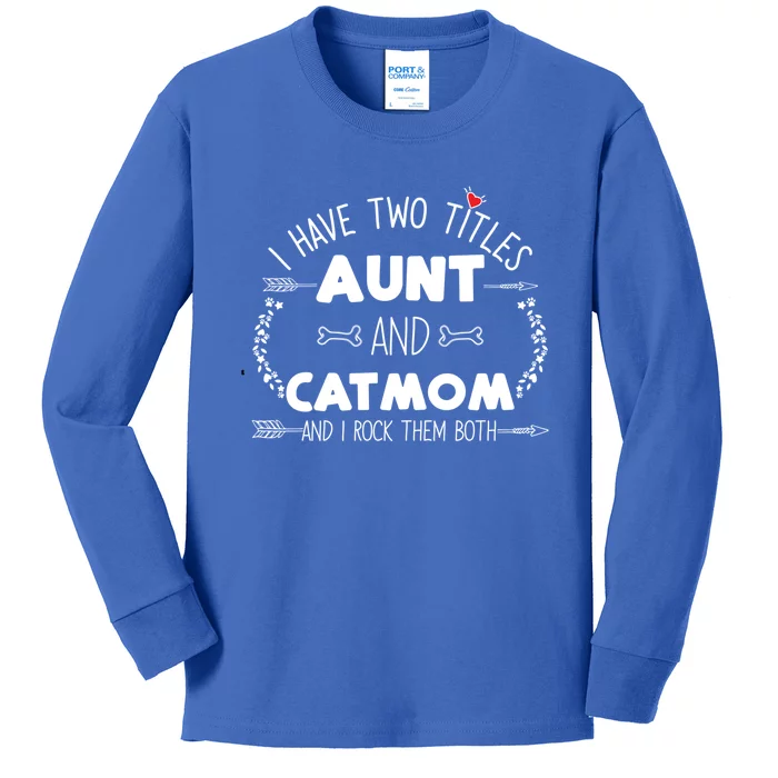 Aunt And Cat Mom Cute Red Heart Funny Gift For Kitten Lover Mama Gift Kids Long Sleeve Shirt