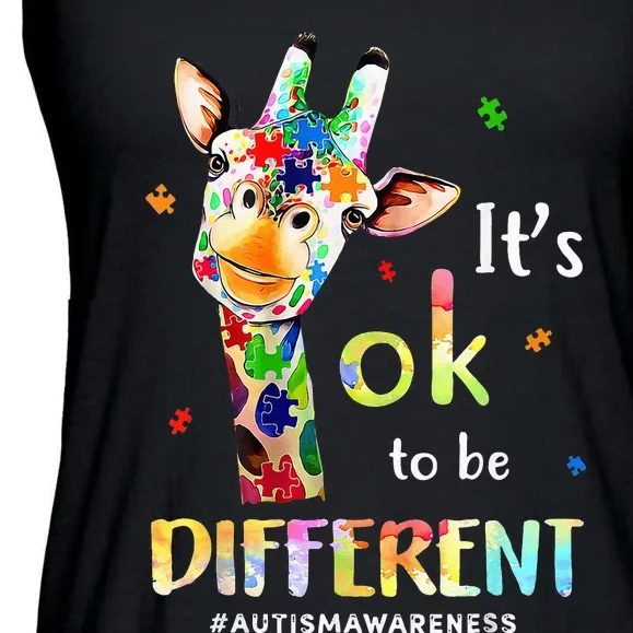 Autism Awareness Cute Giraffe Animal Its Ok To Be Different Ladies Essential Flowy Tank