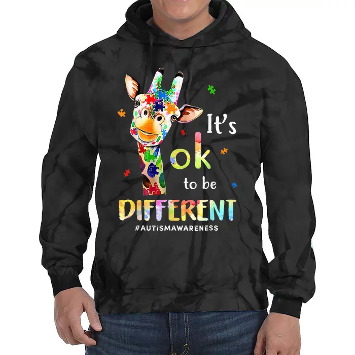 Autism Awareness Cute Giraffe Animal Its Ok To Be Different Tie Dye Hoodie