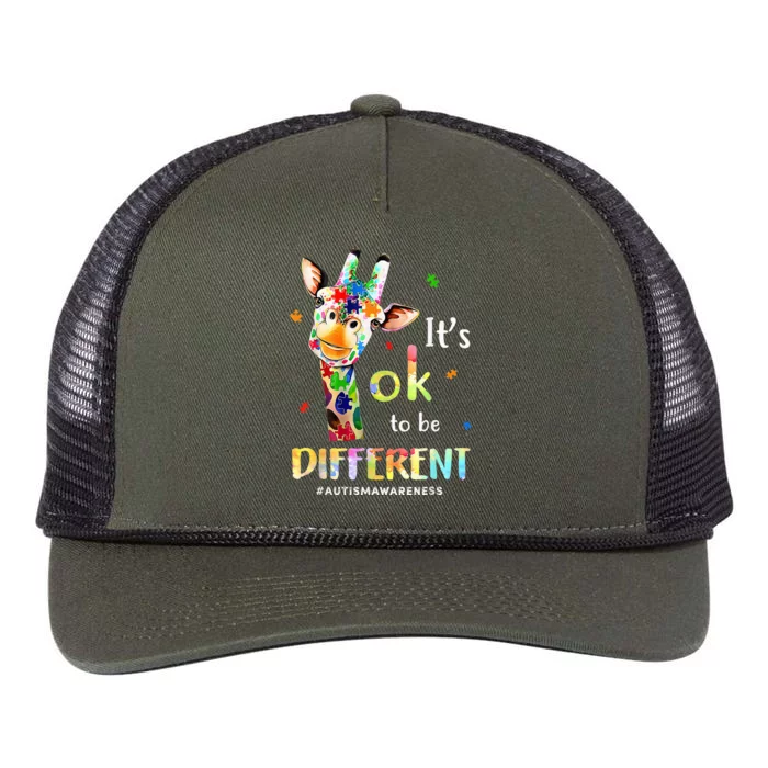 Autism Awareness Cute Giraffe Animal Its Ok To Be Different Retro Rope Trucker Hat Cap