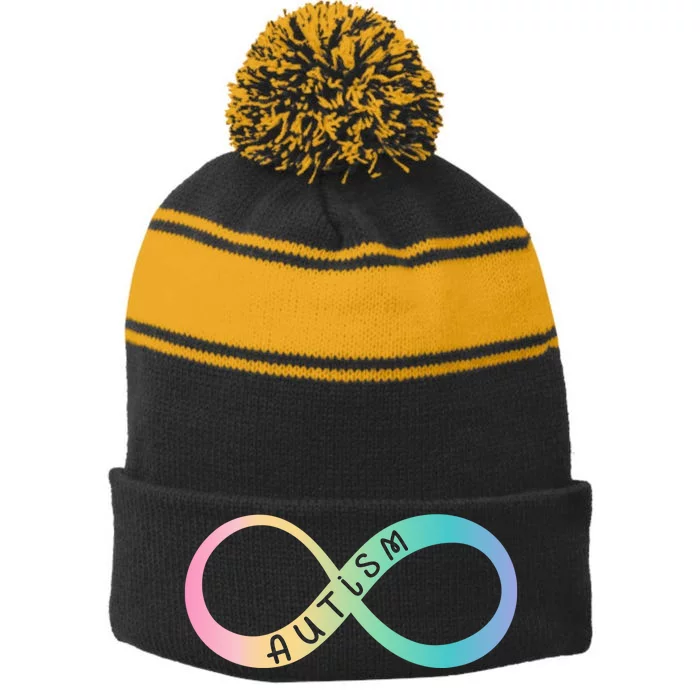 Autism Awareness Colorful Neurodiversity Symbol Stripe Pom Pom Beanie