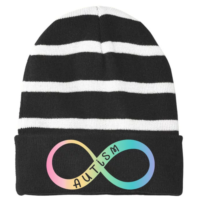 Autism Awareness Colorful Neurodiversity Symbol Striped Beanie with Solid Band