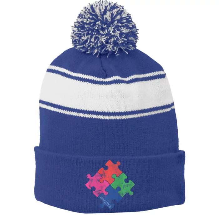 Autism Awareness Day Distressed For Everybody Gift Stripe Pom Pom Beanie