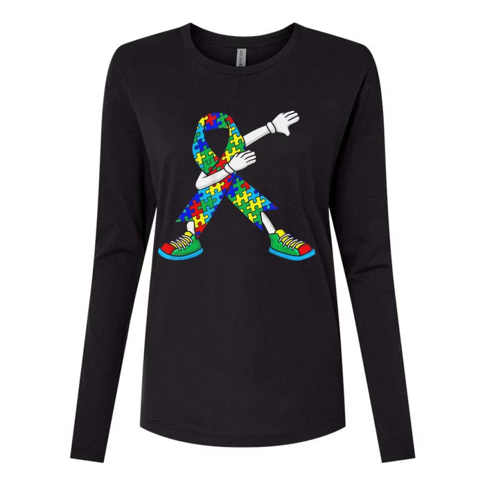 Autism Awareness Dabbing Puzzle Piece Love Dab Dance Womens Cotton Relaxed Long Sleeve T-Shirt