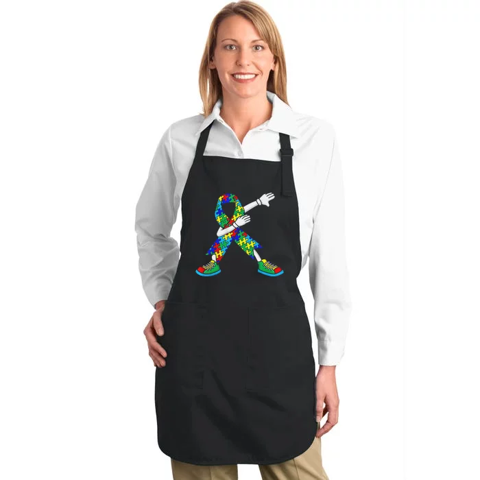 Autism Awareness Dabbing Puzzle Piece Love Dab Dance Full-Length Apron With Pocket