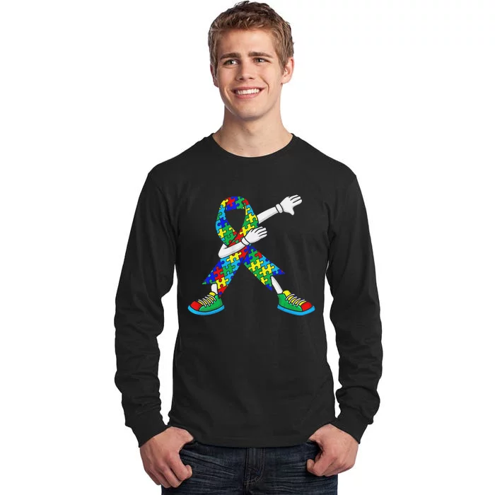 Autism Awareness Dabbing Puzzle Piece Love Dab Dance Tall Long Sleeve T-Shirt