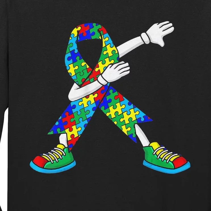 Autism Awareness Dabbing Puzzle Piece Love Dab Dance Tall Long Sleeve T-Shirt