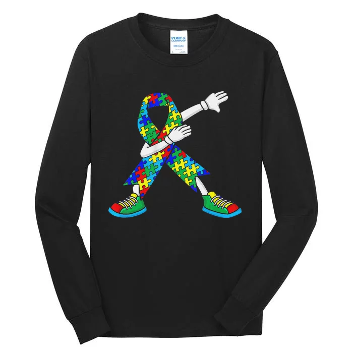 Autism Awareness Dabbing Puzzle Piece Love Dab Dance Tall Long Sleeve T-Shirt