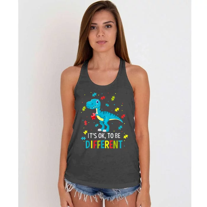 Autism Awareness Dinosaur Kid boy Its Ok To Be Different Women's Knotted Racerback Tank