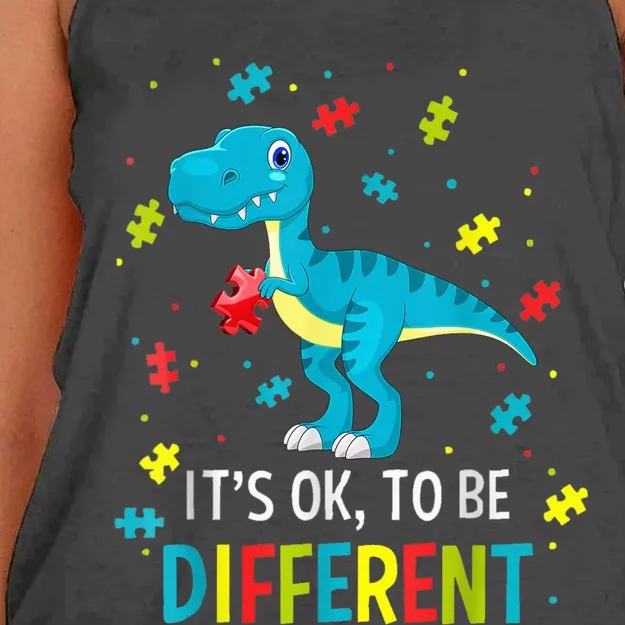 Autism Awareness Dinosaur Kid boy Its Ok To Be Different Women's Knotted Racerback Tank