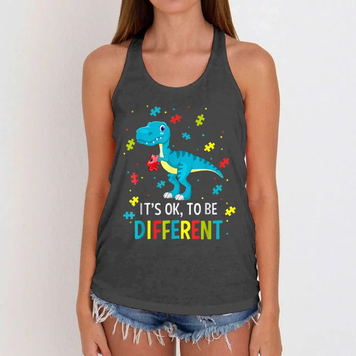 Autism Awareness Dinosaur Kid boy Its Ok To Be Different Women's Knotted Racerback Tank