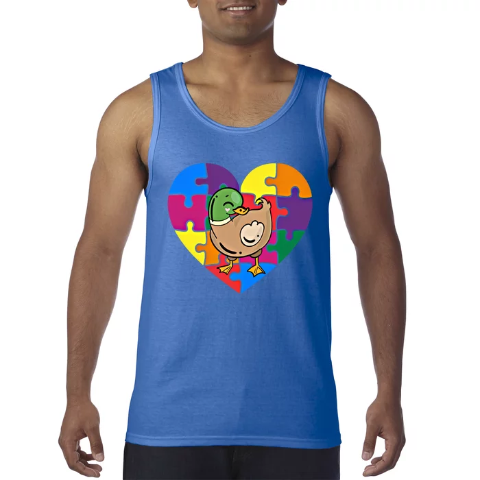 Autism Awareness Duck Heart ValentineS Day Puzzle Piece Gift Tank Top