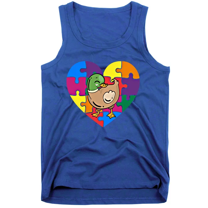 Autism Awareness Duck Heart ValentineS Day Puzzle Piece Gift Tank Top