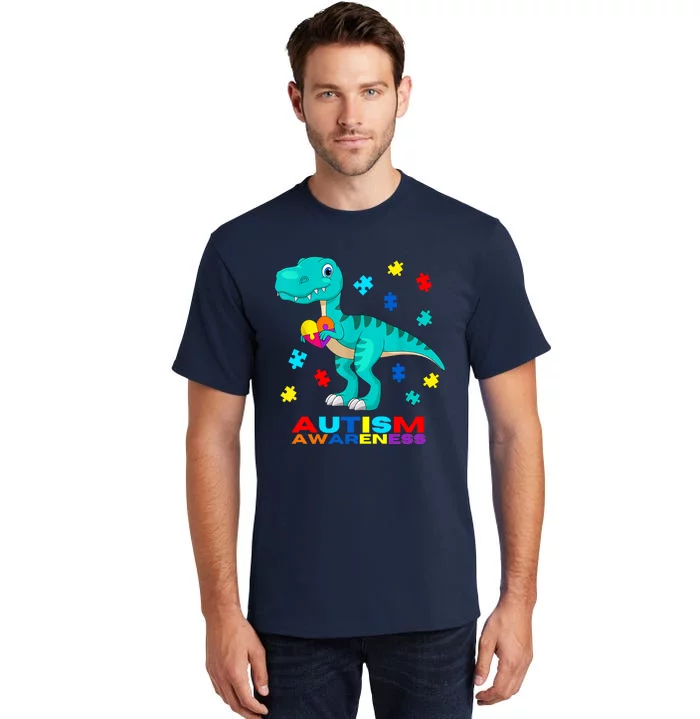 Autism Awareness Dinosaur Colorful Gift Tall T-Shirt