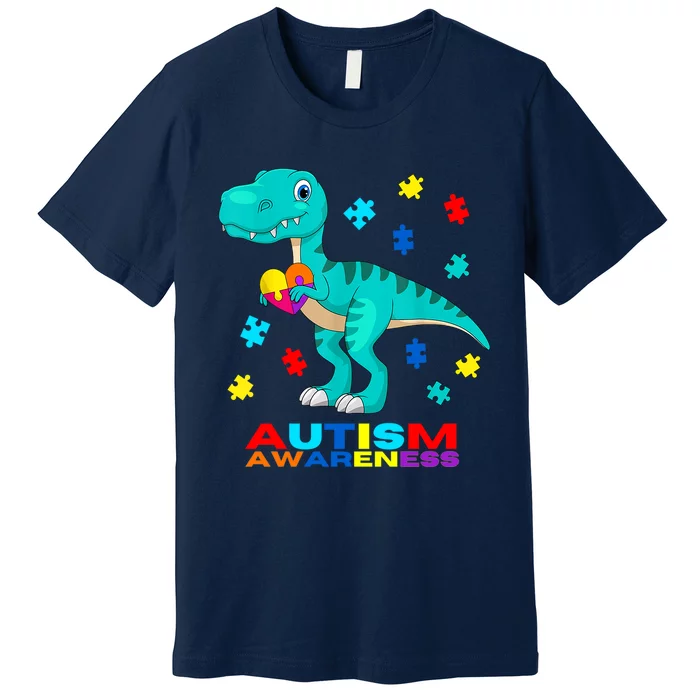 Autism Awareness Dinosaur Colorful Gift Premium T-Shirt