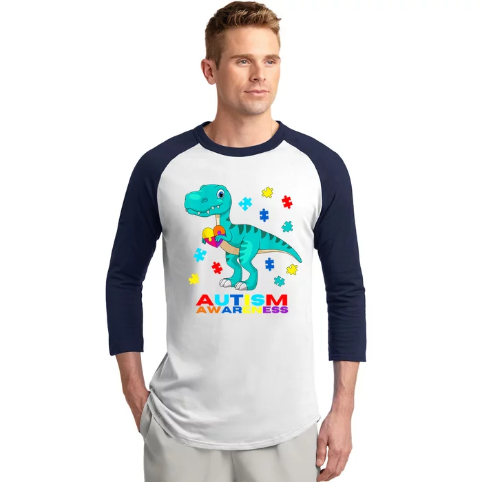 Autism Awareness Dinosaur Colorful Gift Baseball Sleeve Shirt