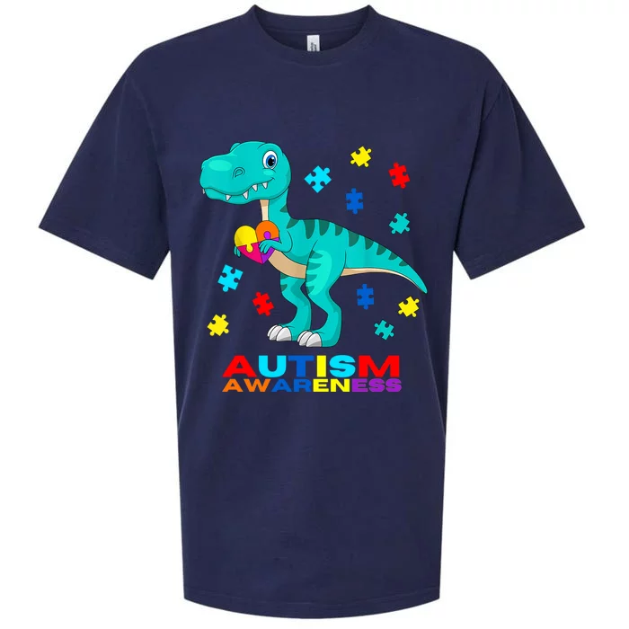 Autism Awareness Dinosaur Colorful Gift Sueded Cloud Jersey T-Shirt