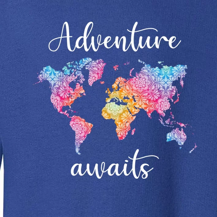 Adventure Awaits Dala World Map Travel Outdoor Camping Gift Toddler Sweatshirt