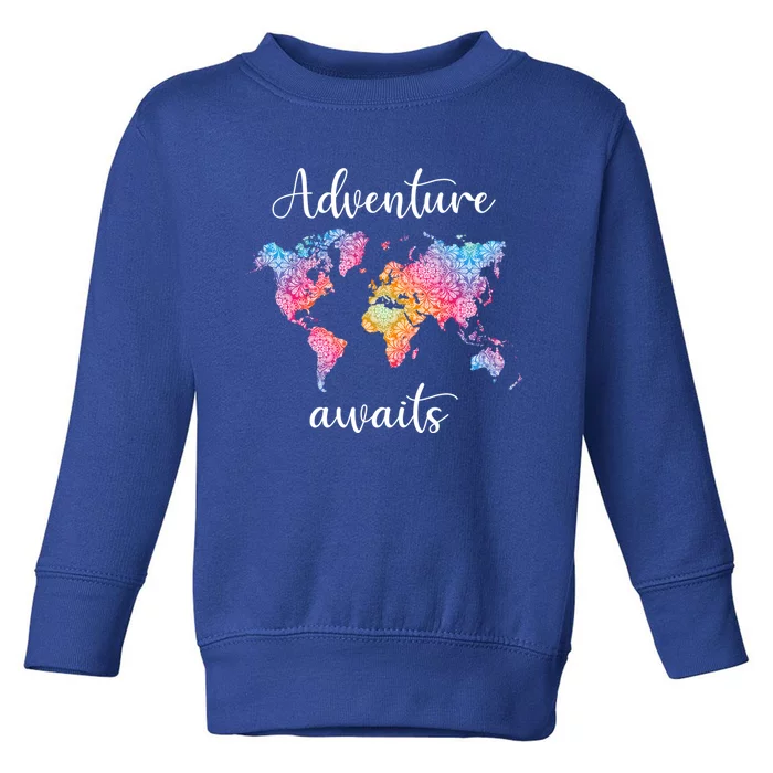 Adventure Awaits Dala World Map Travel Outdoor Camping Gift Toddler Sweatshirt