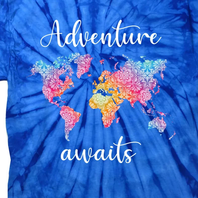 Adventure Awaits Dala World Map Travel Outdoor Camping Gift Tie-Dye T-Shirt