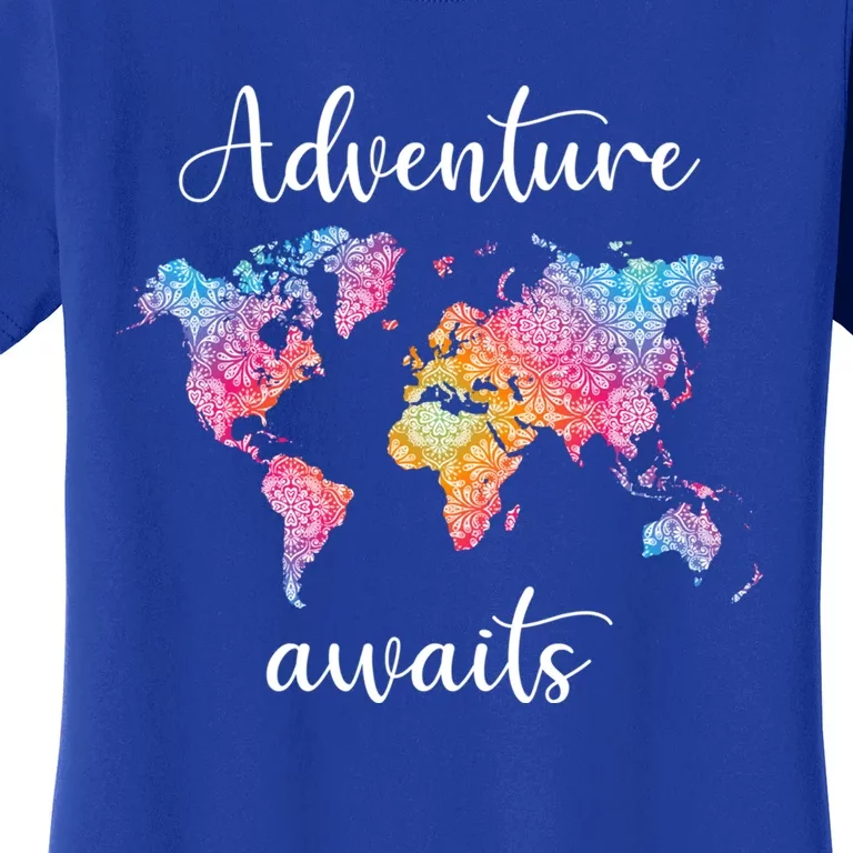 Adventure Awaits Dala World Map Travel Outdoor Camping Gift Women's T-Shirt