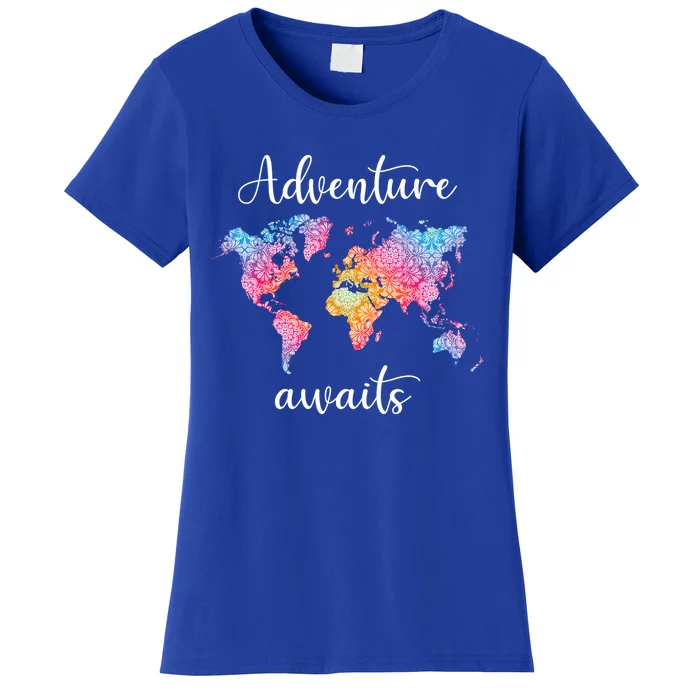 Adventure Awaits Dala World Map Travel Outdoor Camping Gift Women's T-Shirt